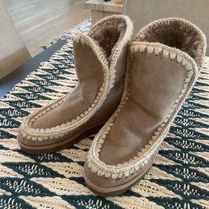 MOU taupe wedge Sherpa ankle booties.  Size Medium please see chart attached.